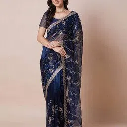 ri-wah Women Embroidered Design Cutwork Net Embroidered Saree Traditional Saree-picture-39