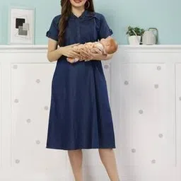 Women Maternity A-Line Dress with Patch Pockets-image-30
