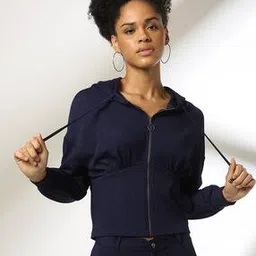 Women Ribbed Regular Fit Zip-Front Hoodie-image-47
