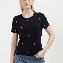 tommy hilfiger Women Logo Print Regular Fit Round-Neck T-Shirt-picture-32