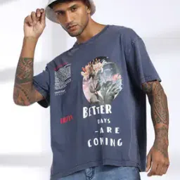 dnmx for trends select Men Graphic Print Oversized Crew-Neck T-Shirt-picture-43