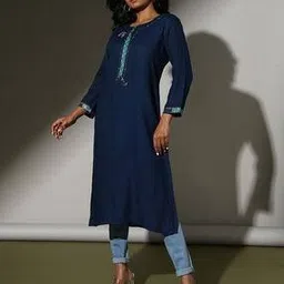 indie picks Women Hand Embroidered Straight Cut Kurta-picture-46