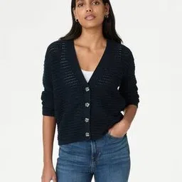 marks & spencer Women Pointelle Knit V-Neck Cardigan-picture-22