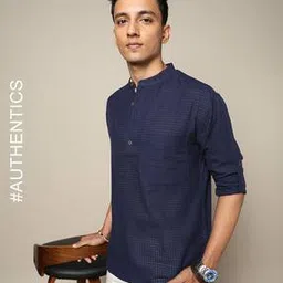 indie picks Checked South Cotton Short Kurta with Roll-Up Sleeves & Patch Pocket-picture-26