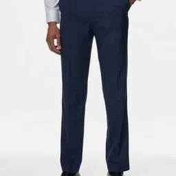 marks & spencer Men Checked Regular Fit Flat-Front Trousers-picture-31