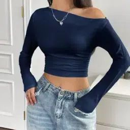 womenster Women Slim Fit One-Shoulder Crop Top-picture-30