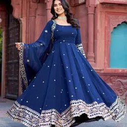 Women Embroidered Anarkali Kurta Suit Set-image-13