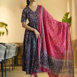 svaraa Women Floral Print Anarkali Kurta Suit Set-picture-44