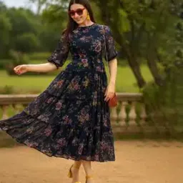 Women Floral Print Gown Dress-image-18