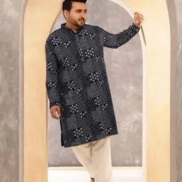 sojanya Men Printed Regular Fit Long Kurta with Mandarin Collar-picture-42
