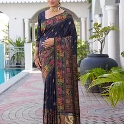 svaraa Women  Pashmina Silk Saree with Paithani Border And Unstitched Matching Blouse Piece Traditional Saree-picture-13