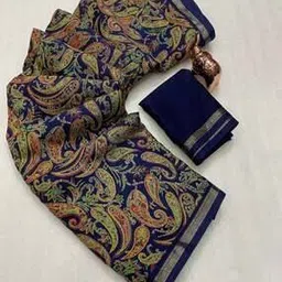 peachmode Women Kashmiri Paisley Printed Cotton Blend Saree            -picture-40