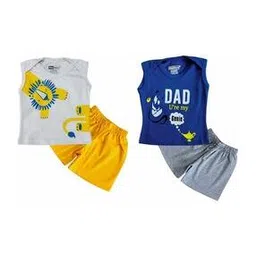 piku store Infants Pack of 2 Printed T-Shirt & Shorts Set-picture-34