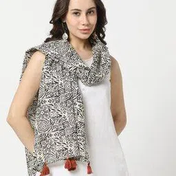 svrnaa by azorte Block Printed Scarf with Tassel Details-picture-37