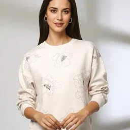 Women Floral Print Relaxed Fit Crew-Neck Sweatshirt-image-31