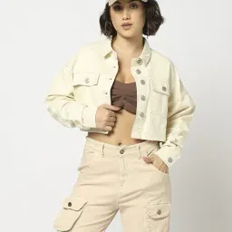 yousta Women Regular Fit Cotton Crop Shacket image 1