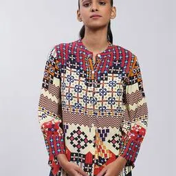 label ritu kumar Loose Fit Mandarin Collar Printed Short Top-picture-50