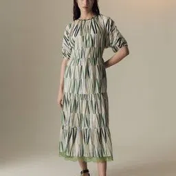 marks & spencer Women Chevron Print Round-Neck Tiered Dress-picture-42