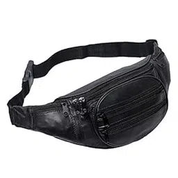 poprex Black Waist Bag Elegant Style Travel Pouch Passport Holder with Adjustable Strap(246_Black image 1