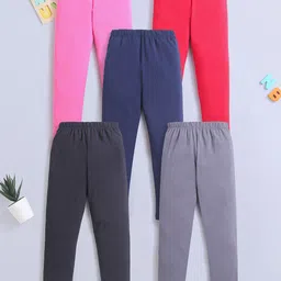 Nino Bambino Girls Pack of 5 Pink & Red Solid Ankle-Length Leggings-image-52
