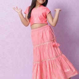 Biba Girls Pink & Gold Ethnic Motifs Printed Ready to Wear Lehenga & Choli-picture-7