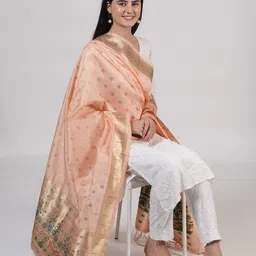 MUFFLY Woven Design Banarasi Silk Dupatta with Zari image 5