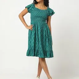 svrnaa by azorte Block Print Off-Shoulder Tiered Dress-picture-29