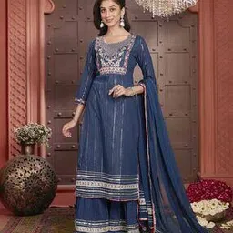 ishin Women Embroidered Straight Kurta with Sharara & Dupatta-picture-30