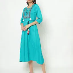 fusion Embroidered Yoke A-line Dress with Tie-Up-picture-18