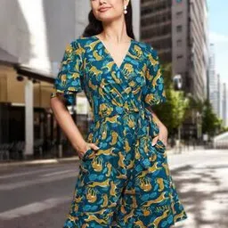 miss chase V Neck Wrap Styled Cotton Knee Long Playsuit-picture-26