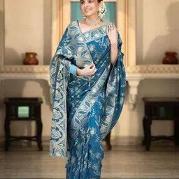 styleelite Women Floral Woven Banarasi Silk Saree with Tassels-picture-50