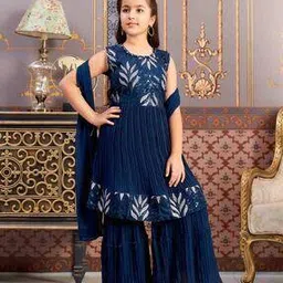 aarika girls ethnic Girls Embroidery Kurta Suit Set-picture-29