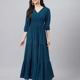 femvy V-Neck Tiered Dress with Smocked Waist-picture-11