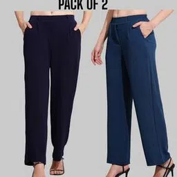 sqew Pack of 2 Women Relaxed Fit Flat-Front Pants-picture-40