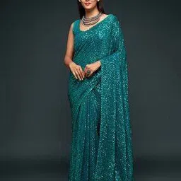 fabpixel Women Attractive Sequined Georgette Party Wear Saree With Blouse Saree-picture-20