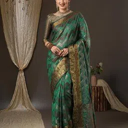 ri-wah Peacock Woven Banarasi Saree with Contrast Border-picture-23