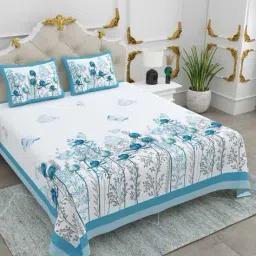 jaipur fabric 240 TC Floral Print Cotton King Size Bedsheet with 2 Pillow Covers image 1