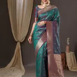 ri-wah Floral Woven Banarasi Saree with Contrast Border-picture-33