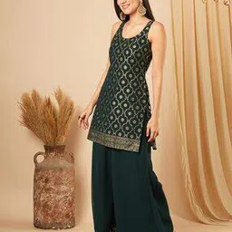 globus Women Gold Foil Print Kurti & Flared Palazzo Festive Sets-picture-46