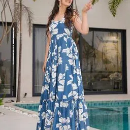 nyrika Women Round Neck Floral Gown Dress-picture-12