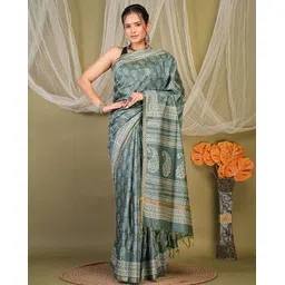 indie picks Traditional Handblock Print Cotton Silk Zari Border Saree-picture-17