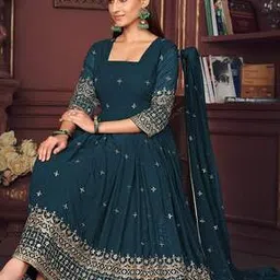 zeelpin Women Embroidered Semi-Stitched Anarkali Dress Material with Dupatta-picture-11