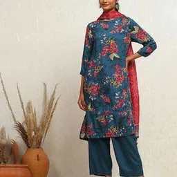 biba Women Floral Print Straight Kurta with Pants & Dupatta-picture-16