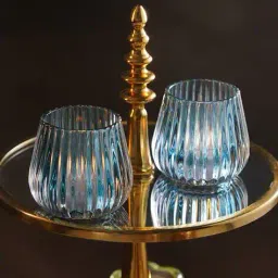 pure home and living Set of 2  Ribbed Glass Tealight Holders - Small image 1