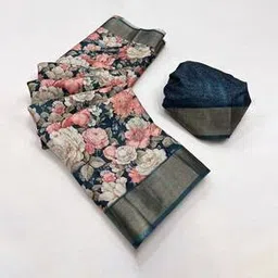 nyrika Women Floral Digital Printed With Woven Border Tussar Silk Saree  -picture-14