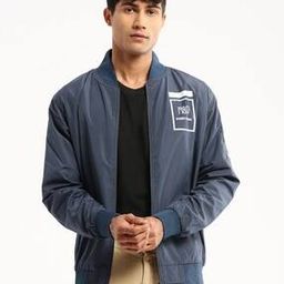 showoff Men Typographic Print Slim Fit Bomber Jacket with Insert Pockets-picture-33