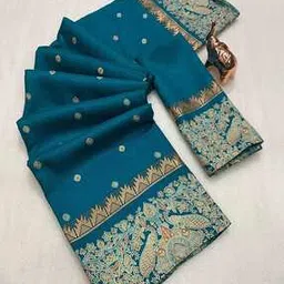 peachmode Women Zari-Woven Peacock Border Saree with Blouse Piece              -picture-29