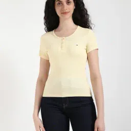 tommy hilfiger Women Ribbed Slim Fit Henley T-Shirt image 1