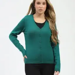 madame Women V-Neck Cardigan with Ribbed Hem-picture-18