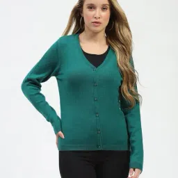 madame Women V-Neck Cardigan with Ribbed Hem image 1